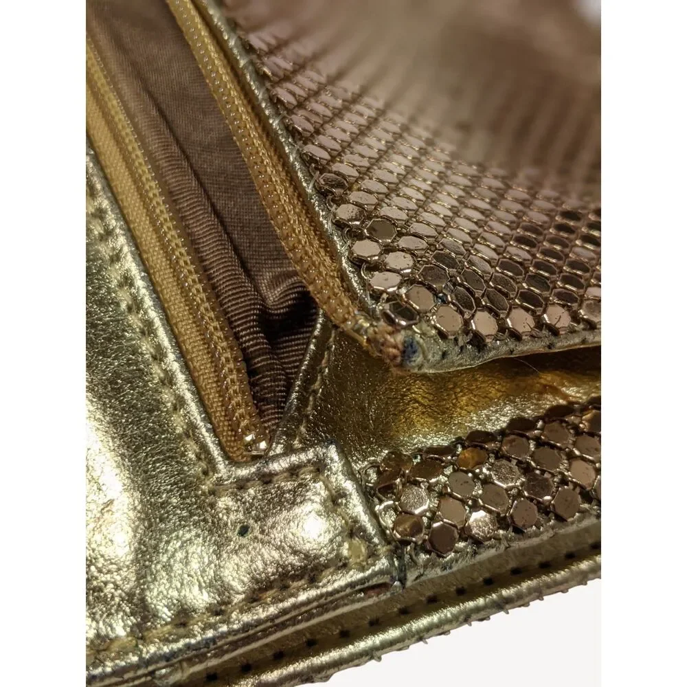 Vintage Whiting & Davis Gold Mesh Wallet Checkbook Clutch NOS Glam Coquette 70s